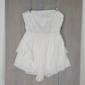 American Eagle Romper Womens XL White Strapless Tiered Ruffle Tie Back Cutout